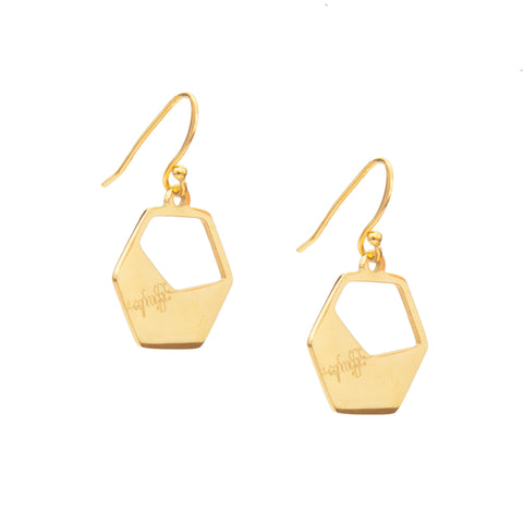 Eden Haymar earrings - Gold-plated pendant with hope engraving on hooks - Shop Ethical Jewellery & Fair Trade Gifts Melbourne at ONLY JUST 