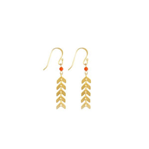 Eden Desert wildflower earrings - gold plated arrows point up to a pink glass bead - Ethically handmade Jewellery with 100% of profits supporting women rescued from human trafficking and sexual exploitation or forced marriage. Shop thoughtful, fair trade gifts at ONLY JUST.  