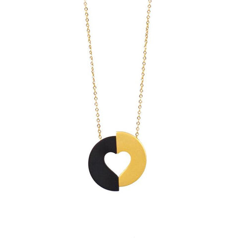 half Gold and half black heart pendant on gold chain - Commitment necklace from Eden - Shop Ethical Jewellery & Fair Trade Gifts Melbourne at ONLY JUST 