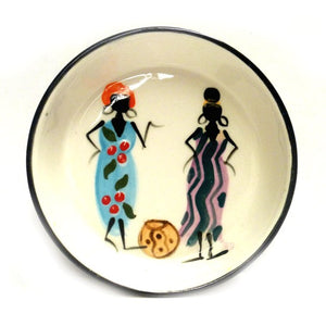 Kapula handmade & handpainted small rounder dish - white background with african ladies motif - Shop Fair Trade, Handmade, Ethical Gifts and homewares at ONLY JUST 