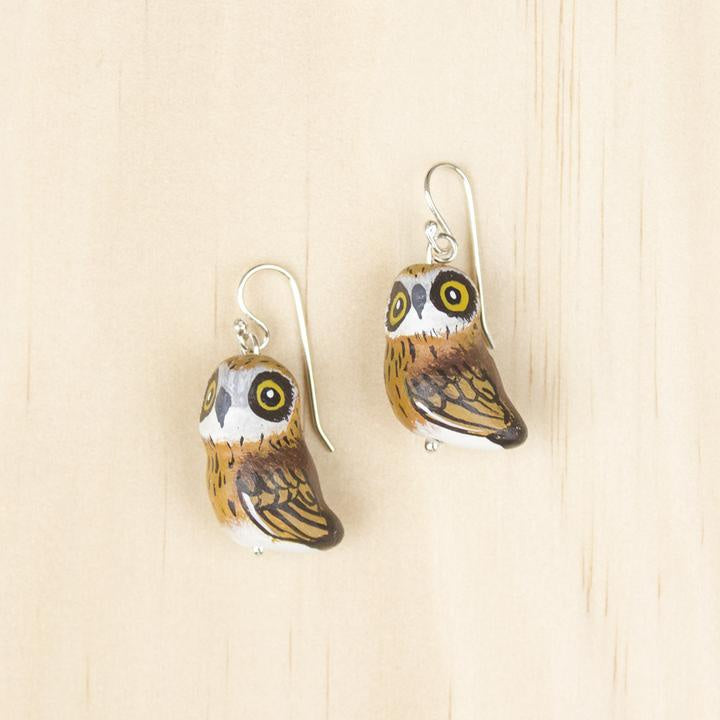 Handmade Clay Earrings - Boobook Owl - Thailand