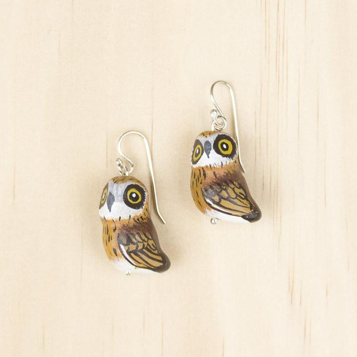 Songbird Boobook Owl Earrings - Thailand