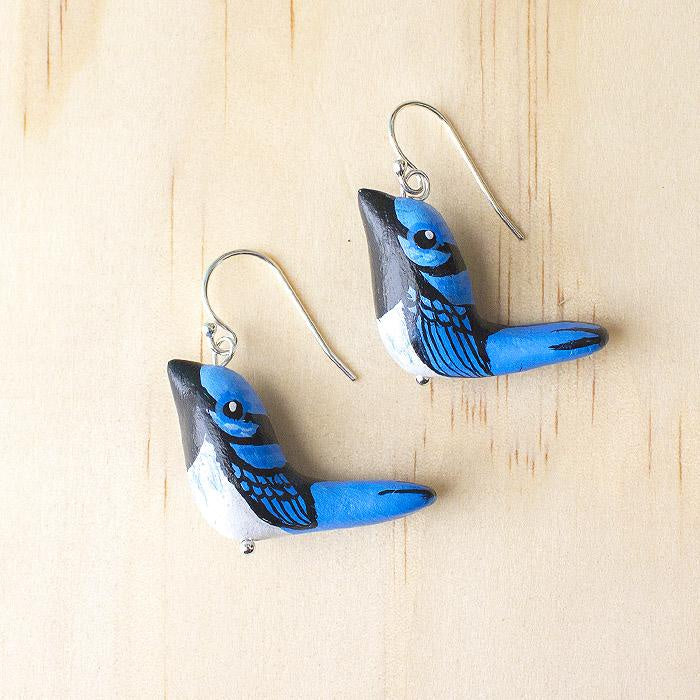 Handmade Clay Earrings - Superb Fairy Wren - Thailand