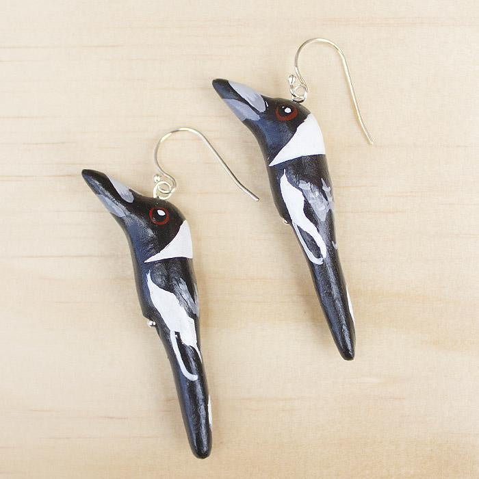Handmade Clay Earrings - Australian Magpie - Thailand