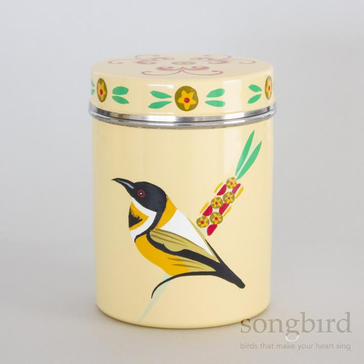 Songbird Spinebill & Grevillea Hand-Painted Canister - India