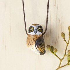Handmade Clay Whistle Necklace - Boobook Owl - Thailand