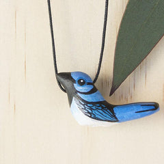 Handmade Clay Whistle Necklace - Superb Fairy Wren - Thailand