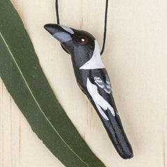 Handmade Clay Whistle Necklace - Australian Magpie - Thailand
