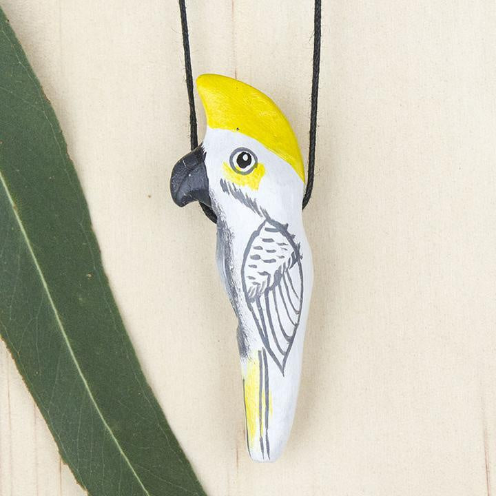 Handmade Clay Whistle Necklace - Sulphur Crested Cockatoo - Thailand