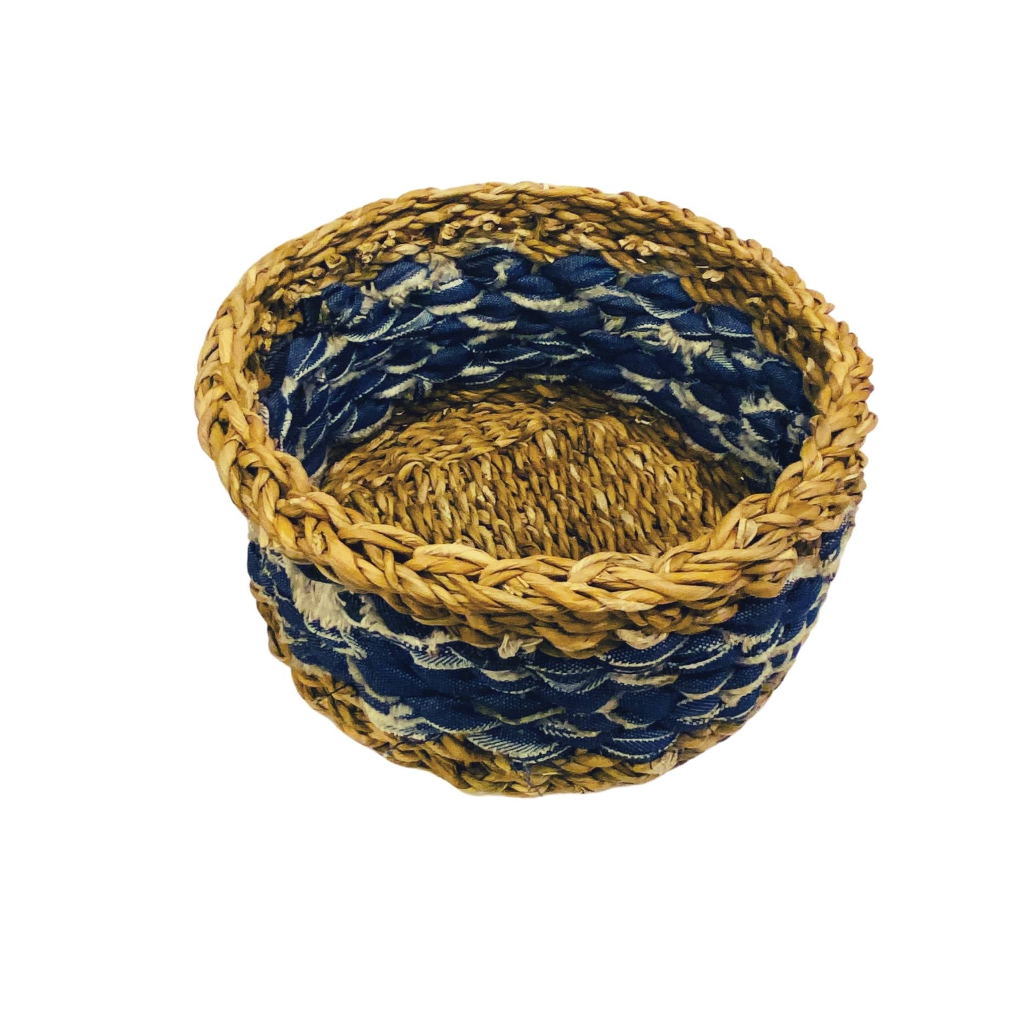 U-Chus Seagrass & Recycled Denim Basket - Medium, Bangladesh